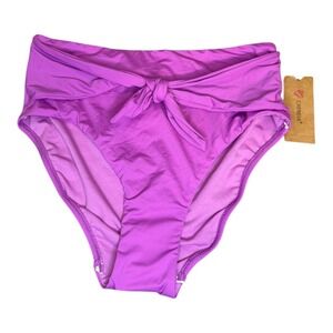 AMAVI‎ Tie Front High Waist Swimsuit Bottoms Orchid Purple Solid Size Small  NWT